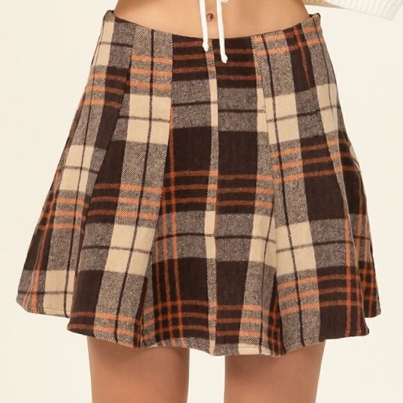 Flannel plaid jacket and skirt set brown - Picture 4 of 14